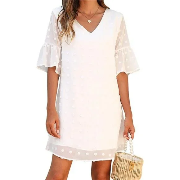 sachin and babi light blue dress Dresses | Womens White Dresses Short Sleeve V Neck Ruffle Chiffon Flowy  Shift Mini Dress